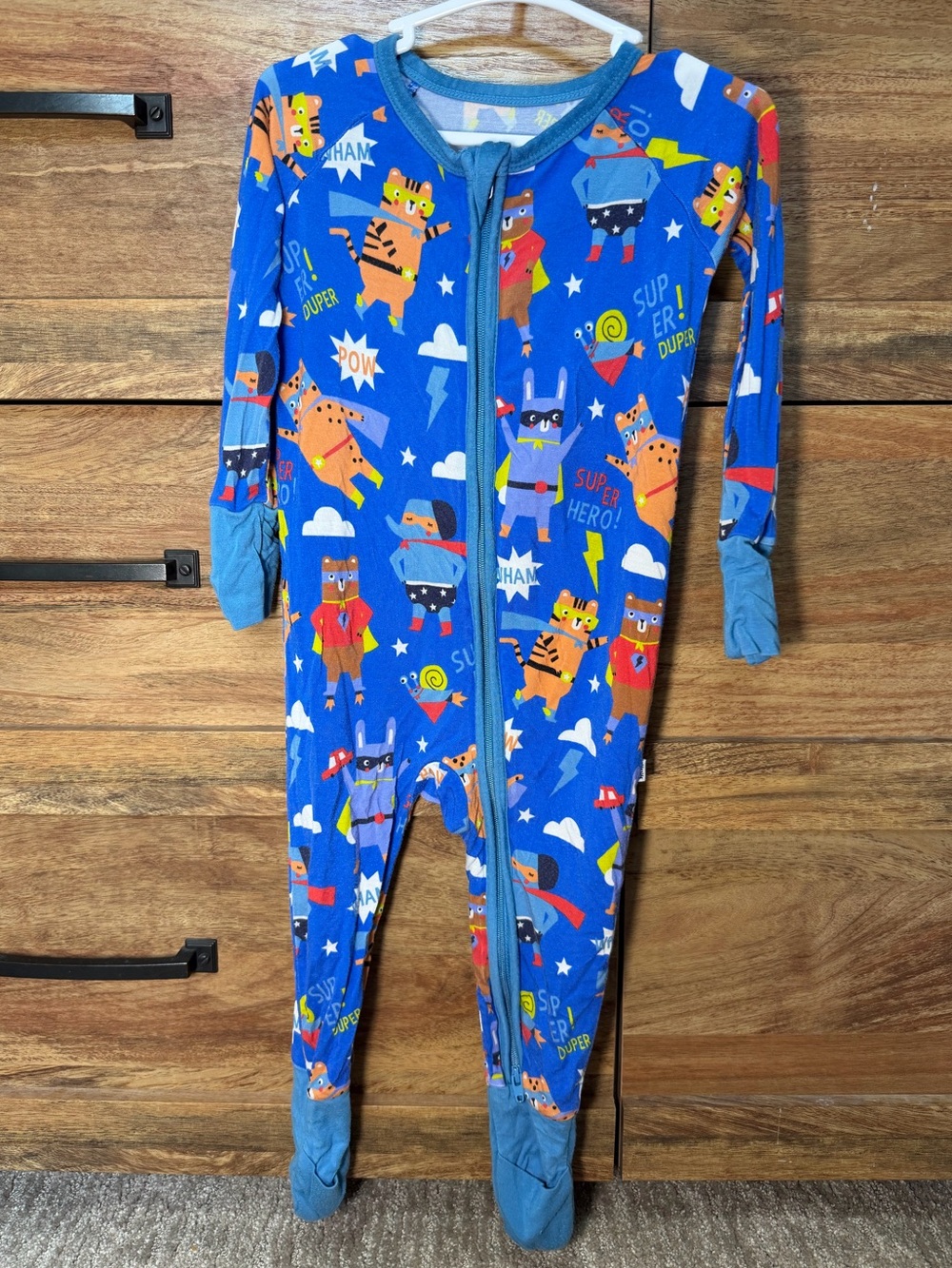 Little Sleepies Blue Superhero Animal Footed One-Piece